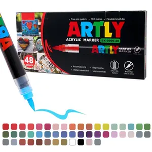 ARTLY Acrylic Brush Marker Set BX-9999-48, 48 Vibrant Colors, Waterproof Ink, Soft Brush Tip, Ideal for Art Projects, DIY Crafts & Painting