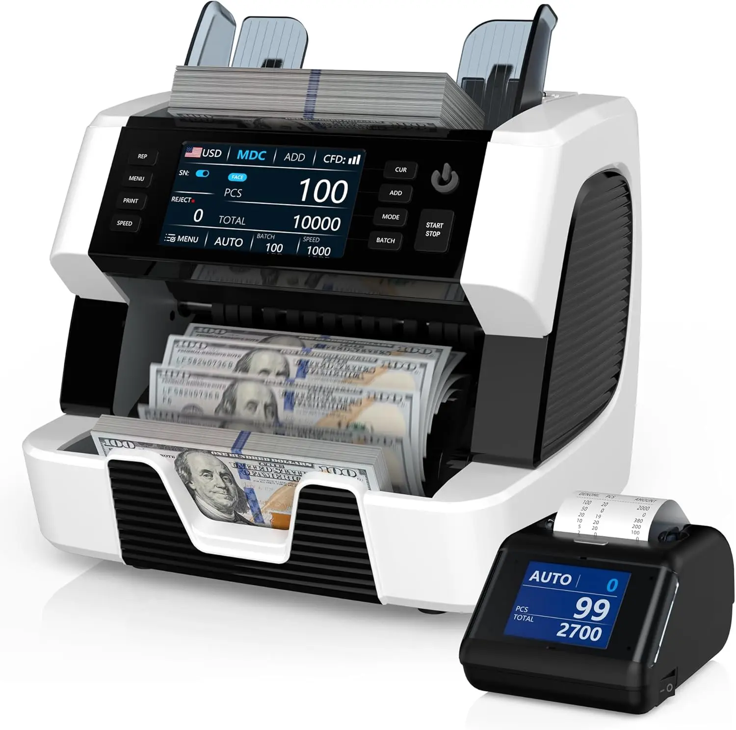 【Summerfinds】PONNOR AL-929 Mixed Denomination Bill Counter with Printer | 4.5" Touchscreen | 120+ Currency Support | UV/MG/IR/NT/SN Counterfeit Detection | Serial Number Reading | for Shops, Banks, Cafes & Hotels