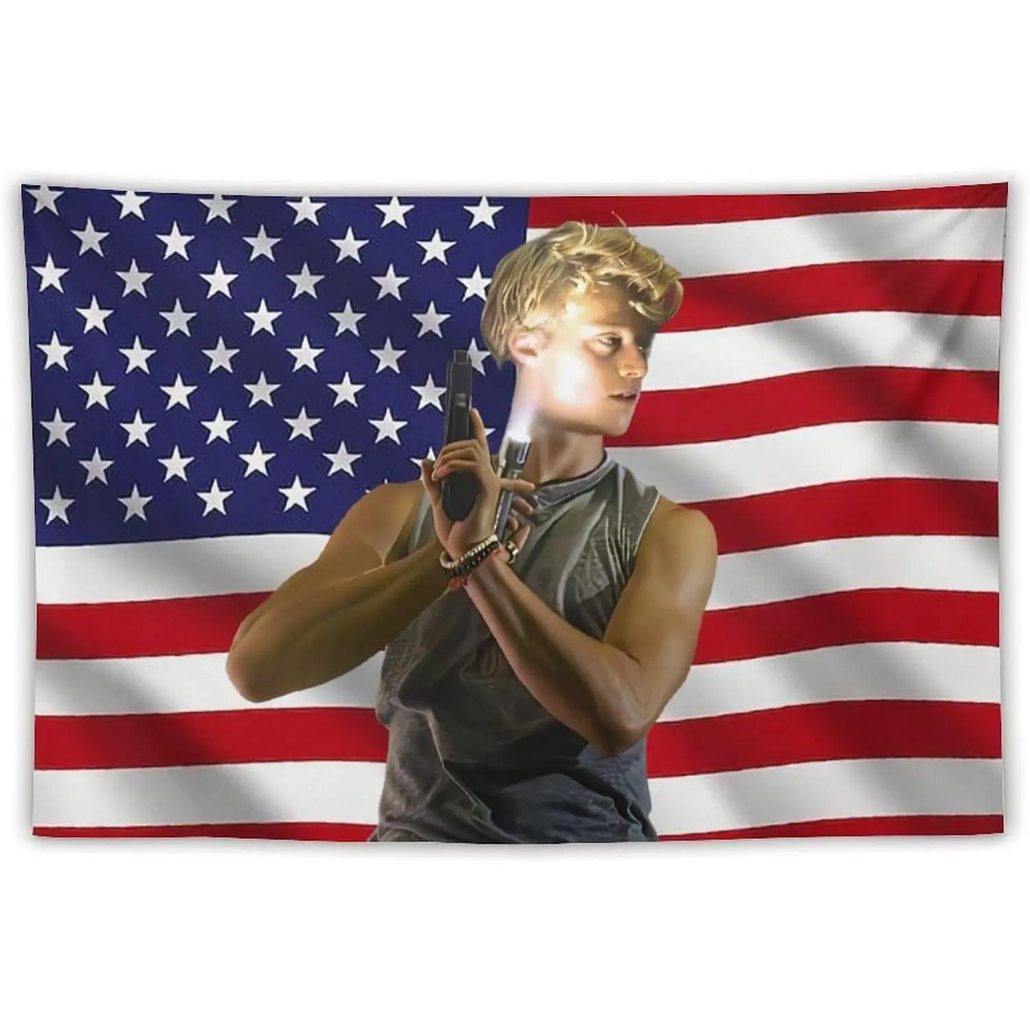 JJ American Flag Cotton-Linen Light Decorative Cloth Tapestry - Home Wall Art for College Dorms, Bedrooms, Fan Gifts