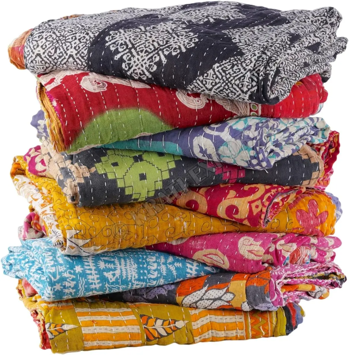 Vintage Handmade Knotted Kantha Quilt - Old Saree Crafted Cotton Fabric Gudari, Cooling Wrinkle-Resistant Boho Aesthetic Lightweight Bedspread Cover, Bedding Throw Blanket for Beds
