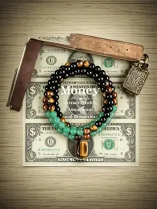 Money Attraction Necklace Green Aventurine Tiger Eye Pendant Boho Chic Crystal Healing Crystal Stone Long Chain Sweater Chain for Men Women Anniversary Vacation Theme Parties Jewelry Charms Abundance Crystal
