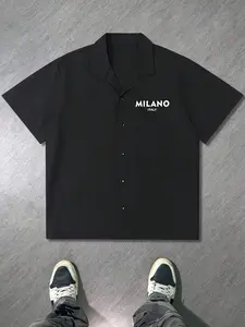 Men's Milano Italy Minimalist Cuban Collar Shirt, Y2K Street Style, Lightweight Breathable Cardigan, Casual Daily & Vacation Top