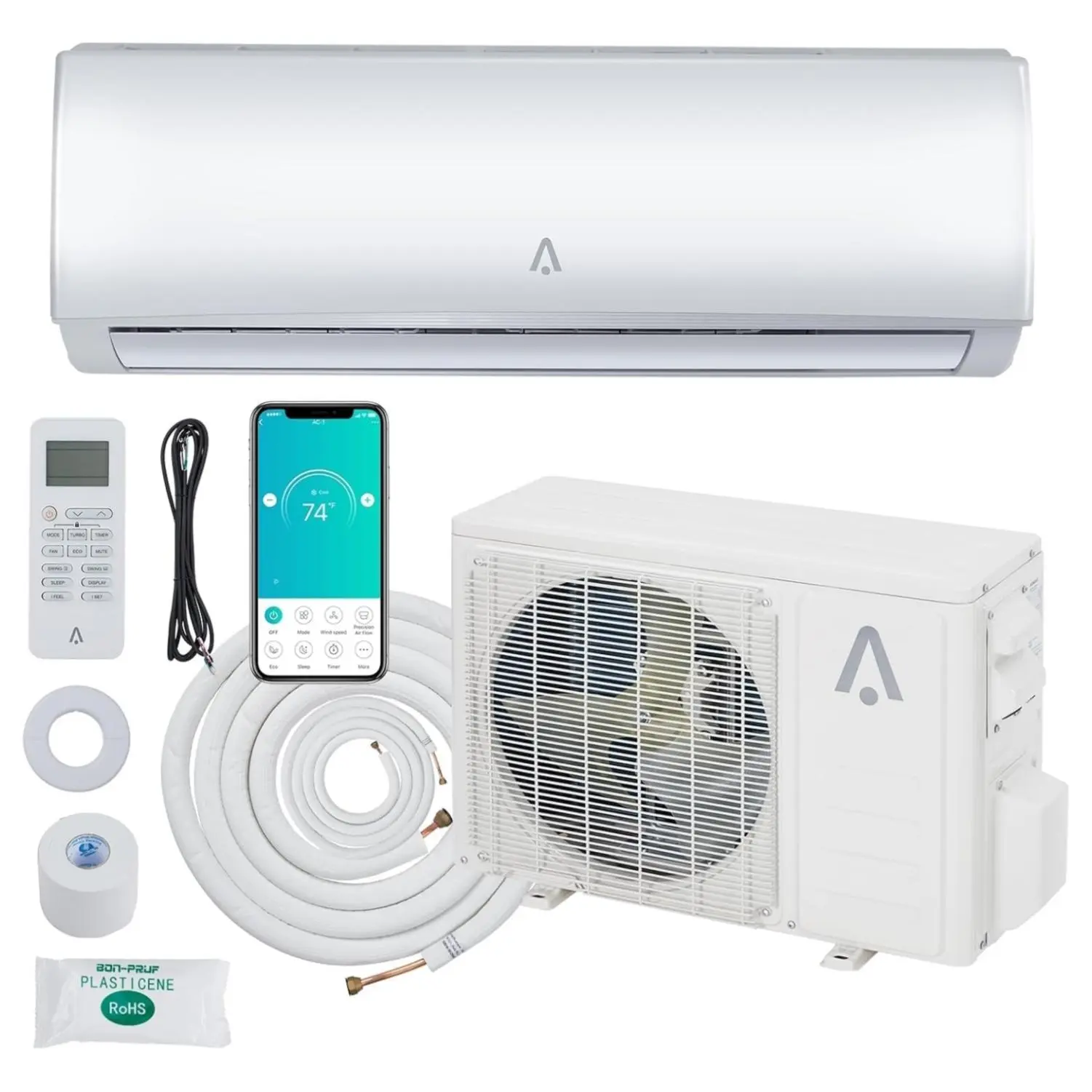 9000 BTU Mini Split Air Conditioner, WiFi Enabled, R454B 19 SEER2 115 V Ductless Inverter AC Unit, Pre-Charged Condenser & Installation Kit, Cools up to 450 sq ft
