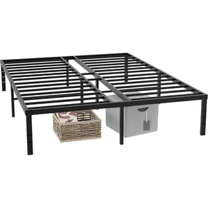 18 Inch Metal Platform Bed Frame, Queen Size Bed Frame, Steel Slat Support, No Box Spring Needed, Easy Assembly, Storage Space-Queen Bed Frame (Black, King)