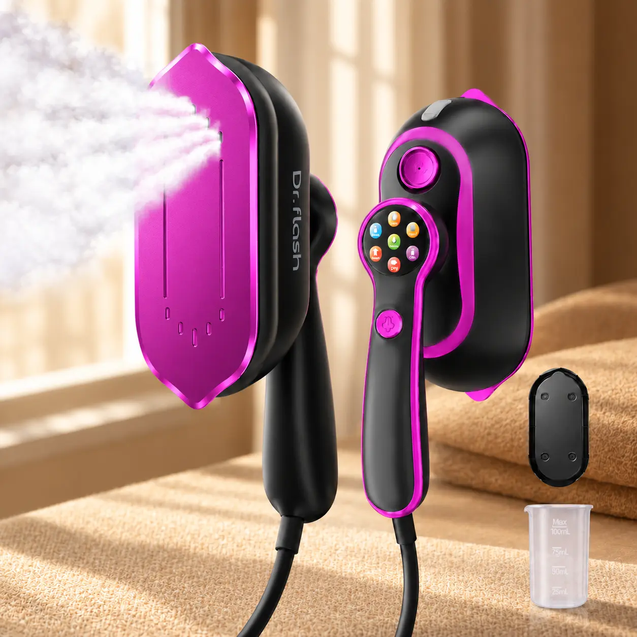 DRFLASH Handheld Portable Garment Steamer & Steaming Iron, 1200W 2-in-1 Rapid Heat Travel Steam Generator for Travel Users, 150ml Water Tank, 15s Fast Heat-Up, 6 Fabric Modes, LED Display, Wrinkle Remover (Portable Size for Home & Office),