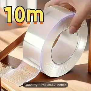 Clear Nano Double-Sided Adhesive Tape 26mm x 1000cm Reusable Washable Traceless Gel Grip Tape for Home & Office Use Teflontape