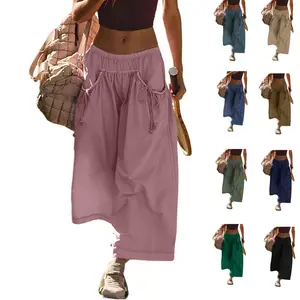 SCUSTY Womens Wide Leg Track Pants Loose Drawstring Elastic Waist Capri Hiking Baggy Pants with Pockets