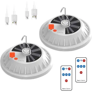 2-Pack Solar Camping Lantern  LED Portable Solar USB Rechargeable Flashlight  Lights w/ Remote  Power  for Camping Hurricanes Power Outages Homes Indoor Outdoor