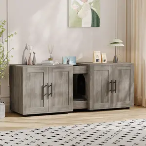 Double-Room Cat Litter Box Enclosure for 2 Cats, Hidden Wooden Litter Box Furniture Cabinet, Large Indoor Cat House, Easy to Clean