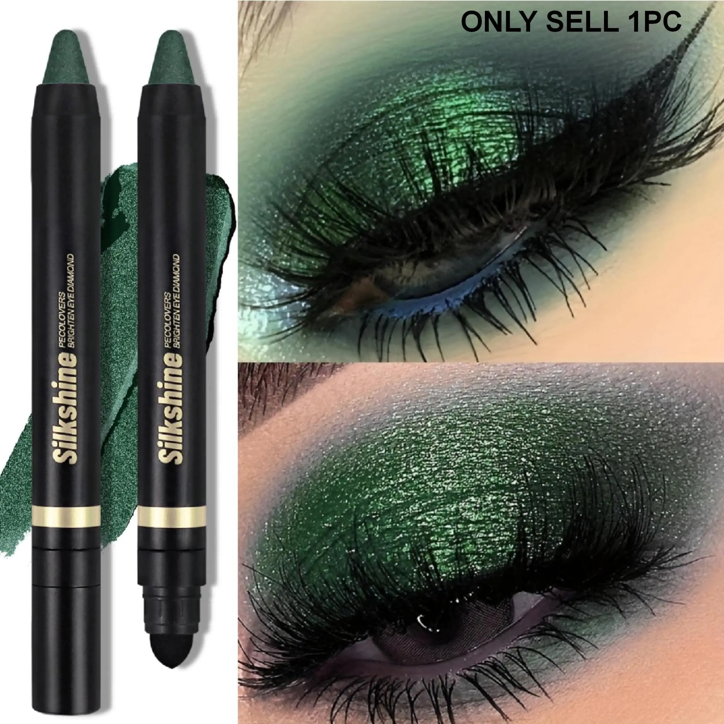 Double Ended Metallic Eyeshadow Stick, Eye Shadow Sticks, Waterproof & Long Lasting, Champagne Brown Cream Shimmer Pencil Crayon, Eye Brightener Stick Highlighter Eye Liner Pen, Easy To Create Daily Makeup, Glitter Shimmer Eyeshadow, Eye Makeup Products