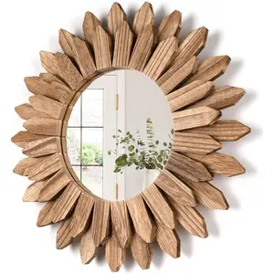 Wall Mirror Decorative 12 inch Rustic Mirror Sunburst Boho Mirror for Entryway Bedroom Living Room Bathroom House Warming Gifts New Home Essential Carbonized Black