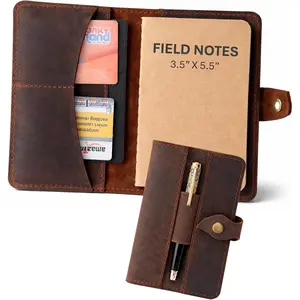 Refillable Field Notes Cover 3.5 x 5.5" |  Distressed Pocket Journal & Travel Diary Cover with Card Slots, Pen Loop & Passport Pocket Planner Case