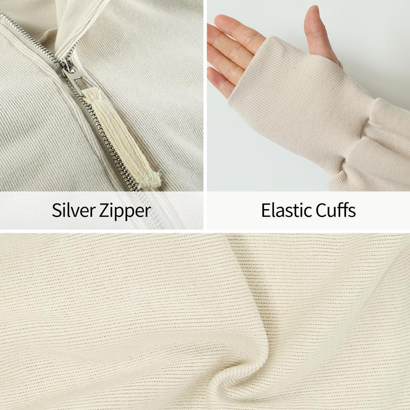 Yimoon Cropped Hoodie Women Zip Up Long Sleeve Sweatshirts Casual Fashion Hooded Workout Jacket Crop Top