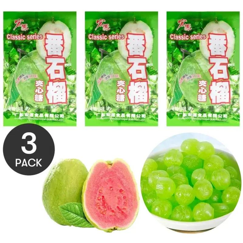 HONGYUAN Guava Hard Candy – 3 Packs / 2 /packs 1 Pack to Choose(12.3oz Each) | Classic Guava Flavor, Holiday Treat Date on the Product is MFG Date (YYYY/MM/DD) | Shelf Life: 12 Months Snack Fruit Sweet Bonbon