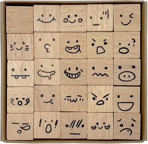 25pcs Mood Expression Wooden Rubber Stamps Kit, Cute Small Emoticon Theme Stamps for Decorative Diary Planner DIY Craft Scrapbook Card Making Letters Journal
