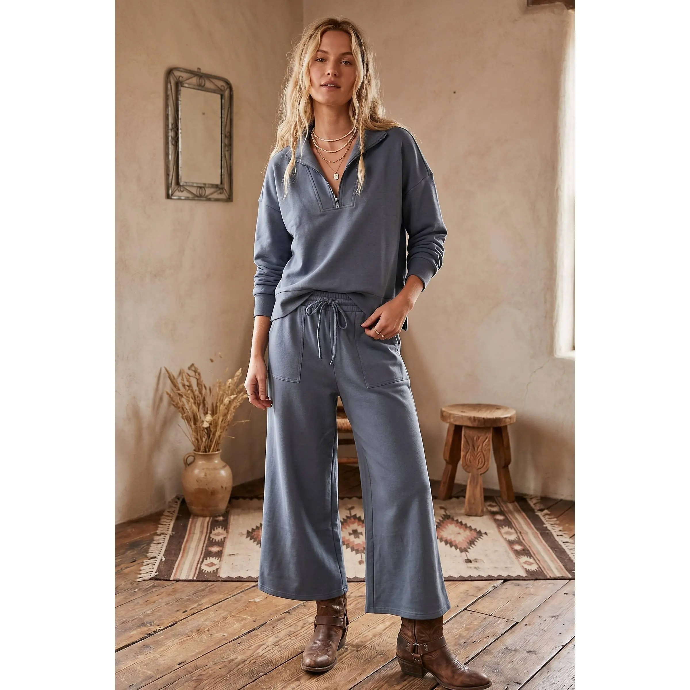 Slate Blue Scuba Pullover Pants Set