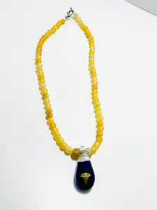 Mad Mellow 16” Glass Mushroom Pendant Choker Necklace w/ Fire Agate Beads