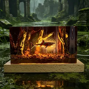 Bloodthirsty Mad Shark Resin Lamp Mutant Swamp Zombie Shark Creative Decorative Table Lamp, Handmade Diorama Scene Resin Night Light Horror Style Home Decor Fun Ornaments Fantasy Lover Desk Decoration, Personalized Gifts for Birthday Christmas Valentine