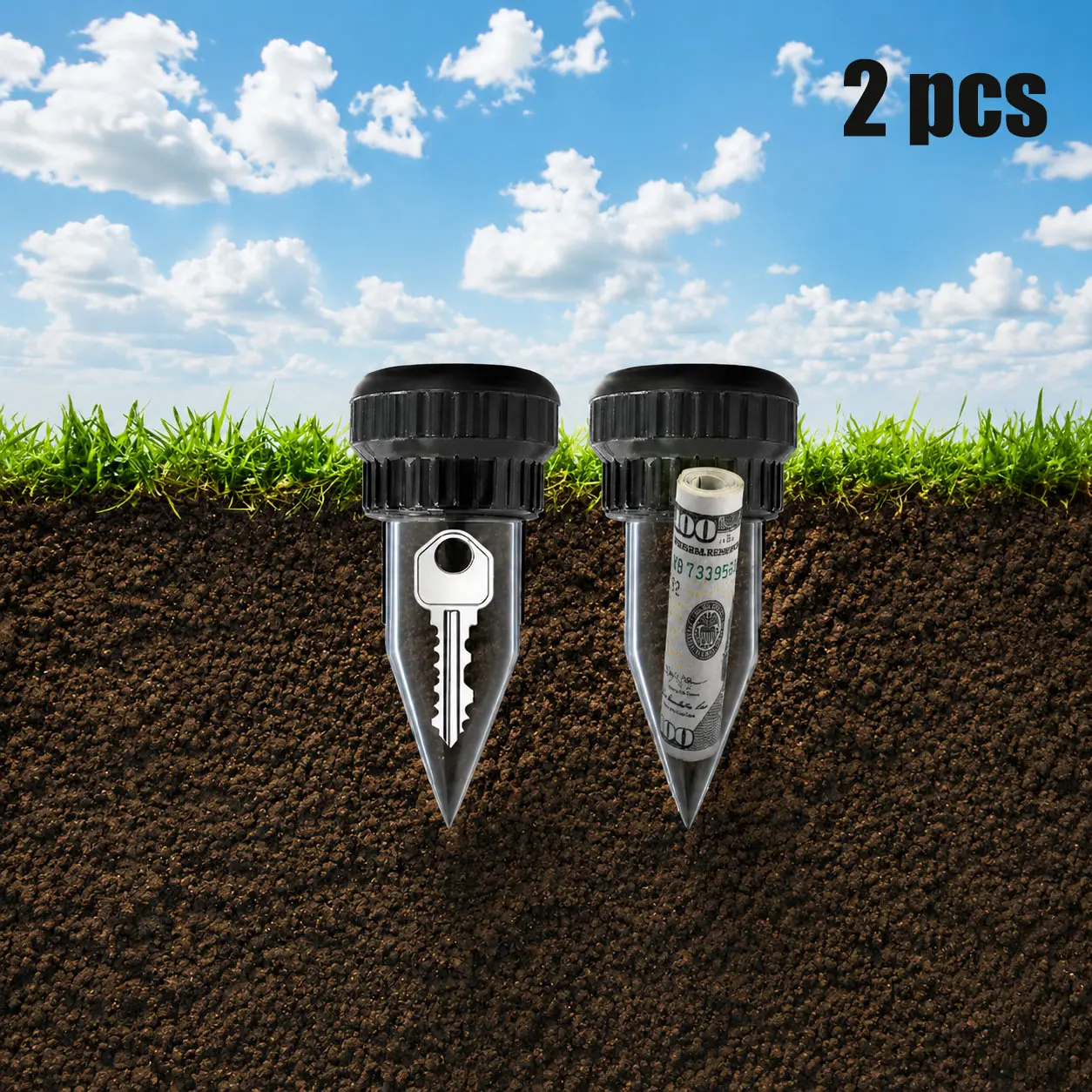Outdoor Hidden Key Holder, Realistic Sprinkler Spare Key Storage, 1.65" (w) x 3.19" (h), Weatherproof Durable Plastic Holder, Easy-Insert for Garden