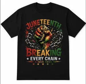 Men's Classic Fitted Round Neck Cotton Shirt - Casual, Printed, Unisex Menswear, Juneteenth Breaking Chains Since 1865 Commemorative Gift, Black History Month Sport Apparel