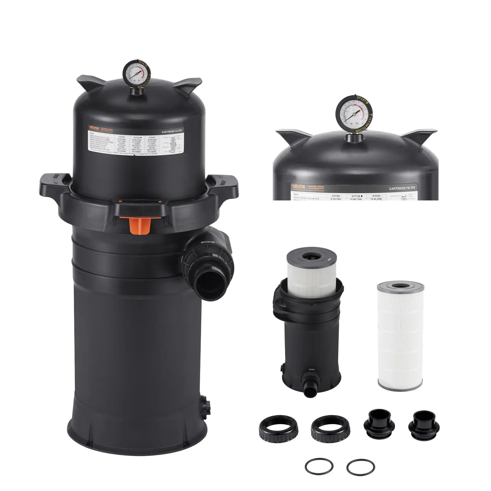 【SummerFinds】VEVOR Pool Cartridge Filter, 150 sq.ft², High-Efficiency Swimming Pool Filter with Valve, 9000 GPH Spa Filtration Cleaning & Clearing System for In-Ground & Above Pools up to 34342 Gallons