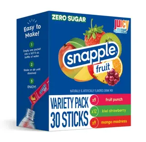 Snapple Powder Drink Mix Variety Pack - 30 Powder Sticks | Assorted Flavors, Zero Sugar | On-the-Go Hydration for Refreshing Beverages