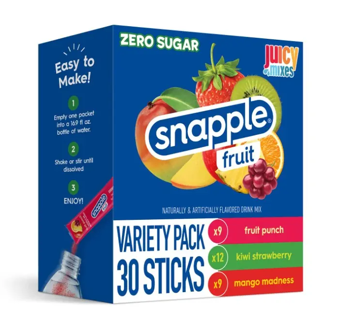 Snapple Powder Drink Mix Variety Pack - 30 Powder Sticks | Assorted Flavors, Zero Sugar | On-the-Go Hydration for Refreshing Beverages