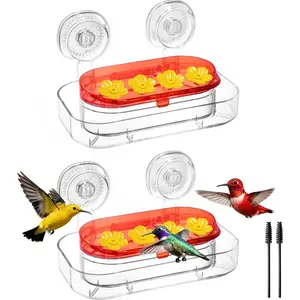2 Pack Window Hummingbird Feeder,  Suction Cup Hummingbird Feeder with 4 Feeding Ports, Easy to Clean and Refill Plastic Humming Bird Feeder,Gifts,10oz