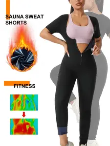 Women's Sweat Sauna Suit Short Sleeve Bodysuit, Long Slimming Fitness, Outdoor Workout Clothing, Sporty Tight-Fit Design, Tummy Control Jumpsuit