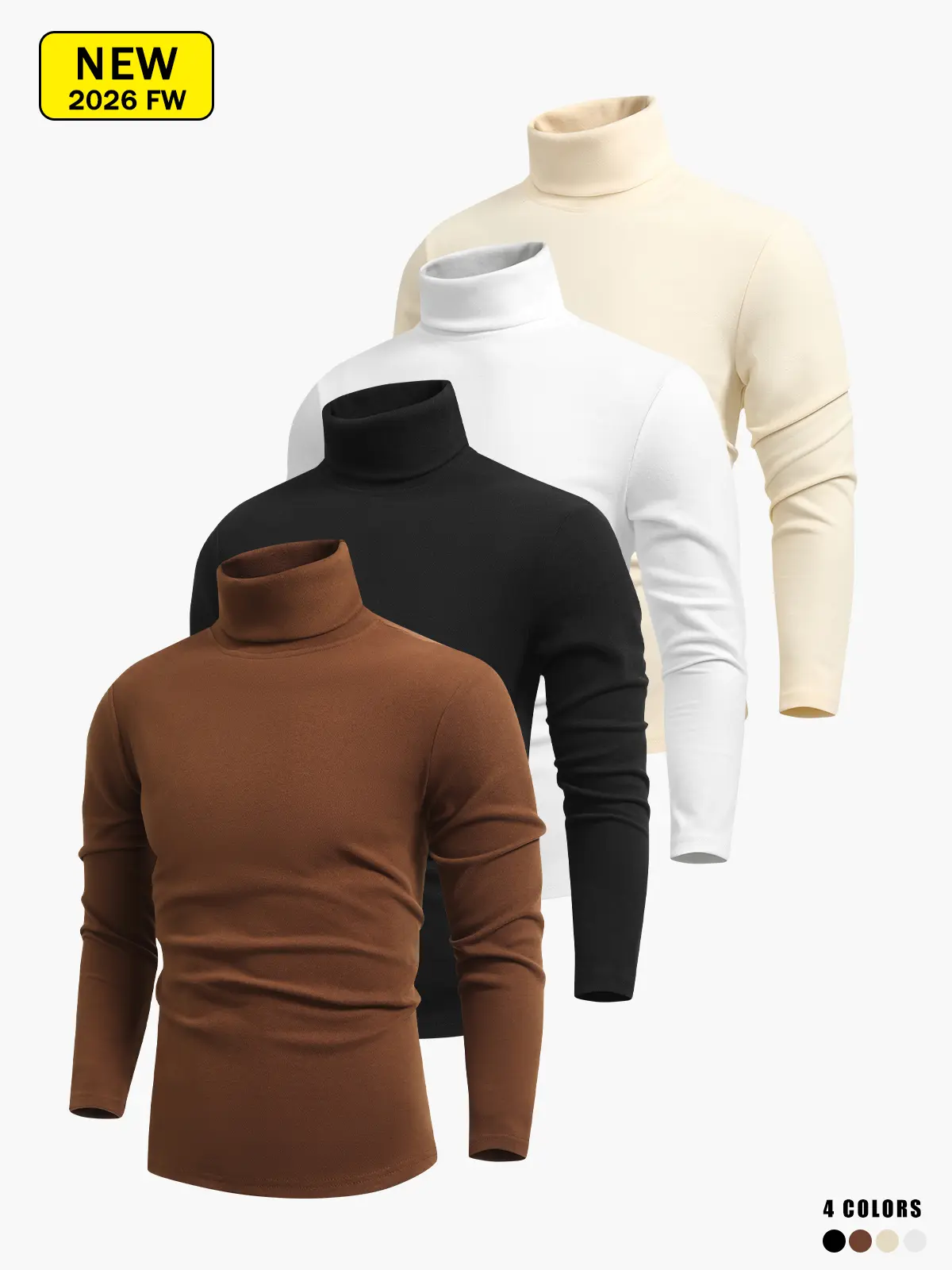 Men Turtleneck Thermal Long Sleeve Shirt, Soft Fleece Lined Warm Dralon Base Layer Top, Stretch Slim Fit Undershirt for Autumn Winter Inner Wear