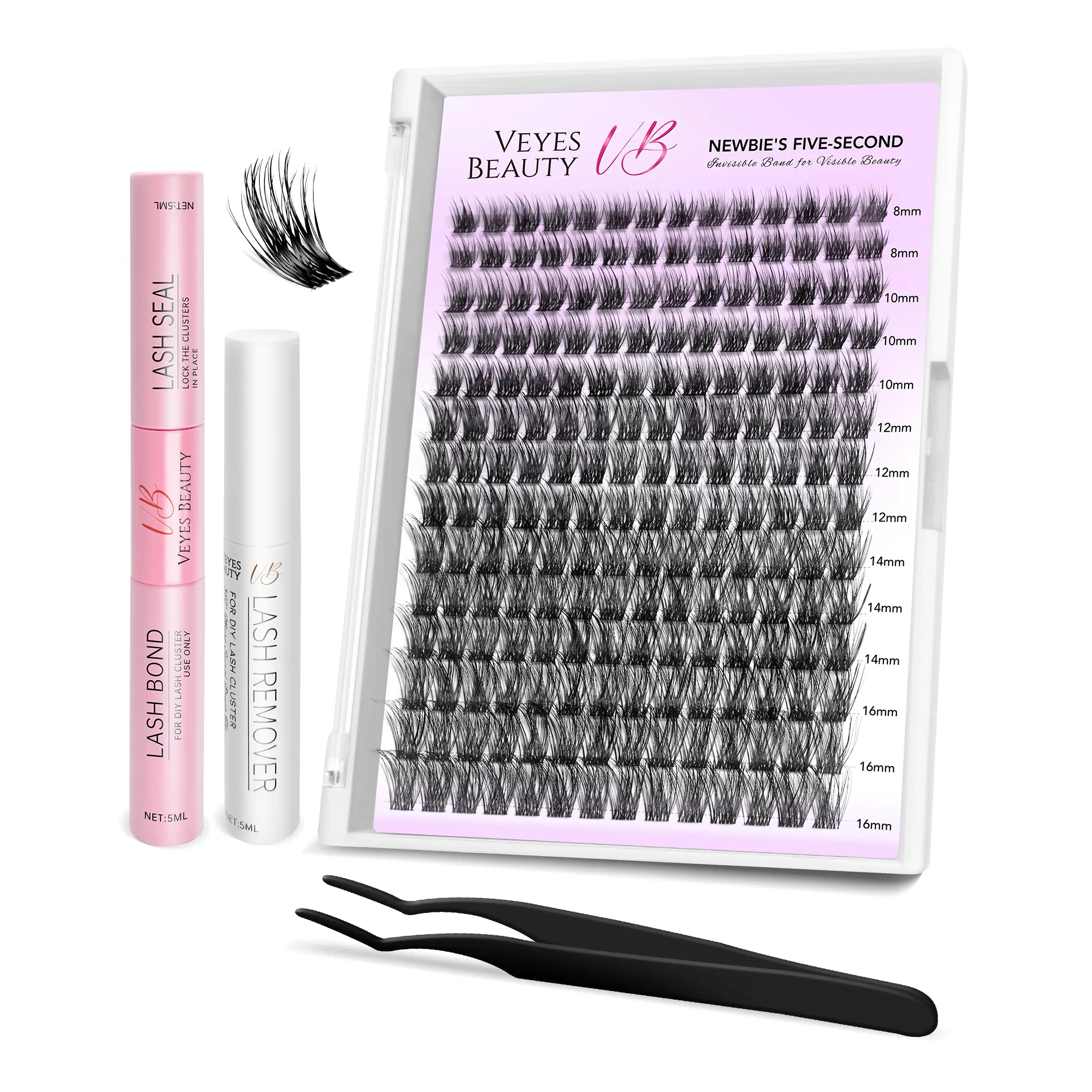 VEYESBEAUTY Dreamy Cluster Lashes Kit Individual Lash Extensions With Bond & Seal+ Tweezer Newbie's Five-Second DIY Dramatic Volume Eyelash Wispy Faux