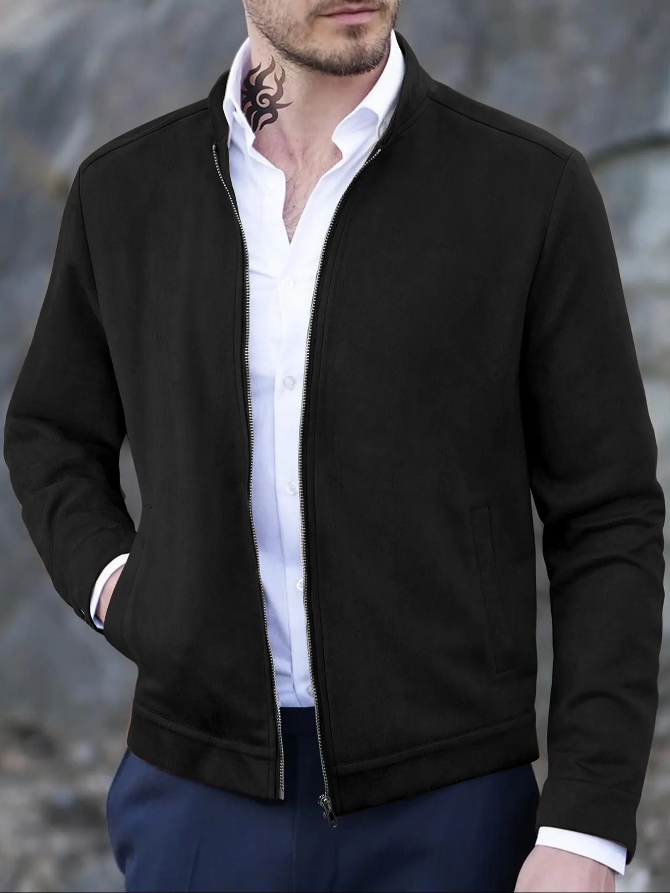 Men's Lightweight Full-Zip Fitted Minimalist Plain Fleece Jacket, Warm Outdoor Wear, Versatile Layering Piece, Ideal for Cold Weather Activities