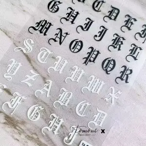 Nail Sticker - Large English Letter Black and White