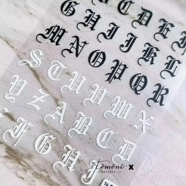 Nail Sticker - Large English Letter Black and White