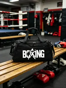 Boxing Theme Fitness Training Bag, Trainer Bag, Large Capacity Lightweight Sports Tote, Casual Sports Bag, Adjustable Strap, Ideal for Yoga, Gym, Commute, Gifts