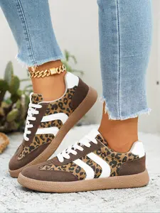 Women's Leopard Print Casual Shoes, New Korean Style Versatile Rubber Sole Sneakers, Trendy Streetwear Board Shoes, Walking Shoes Footwear