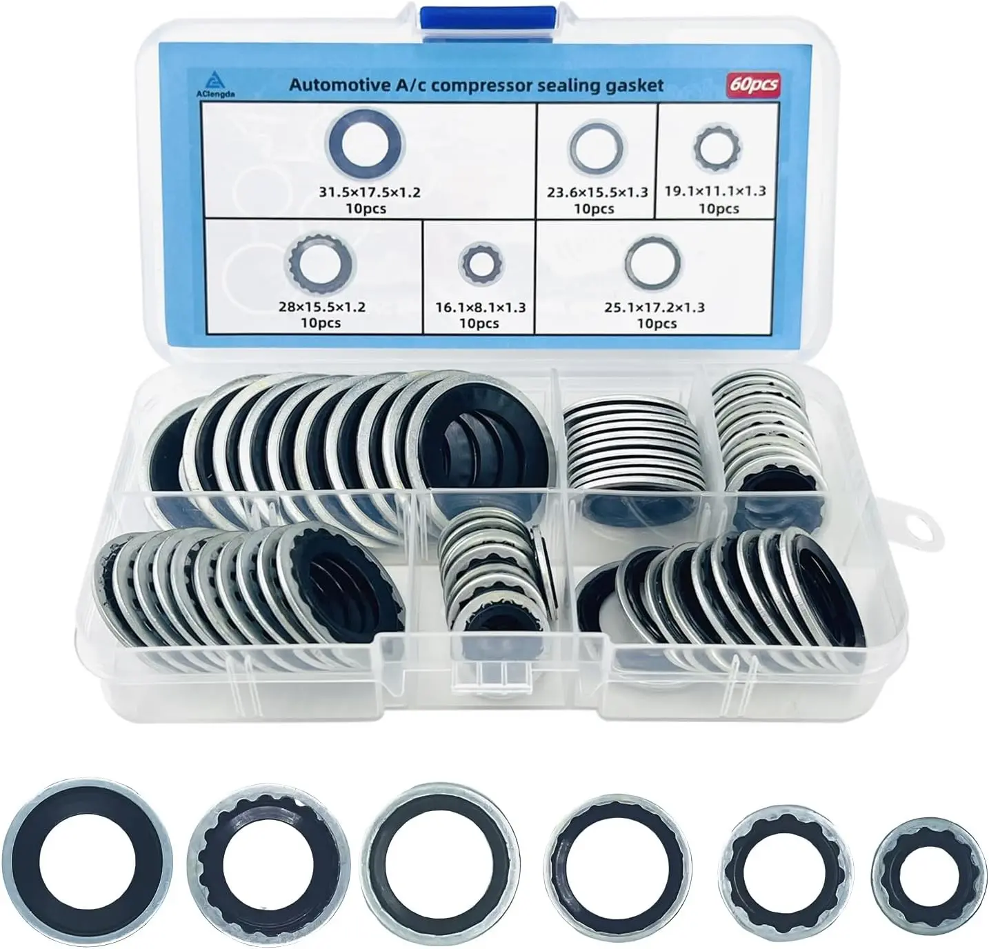 60pcs automotive A/C system compressor gasket seal, Air Conditioner Compressor Port Seal Gasket Kit Bonded Gasket Seal Assortment Set (60 pcs)