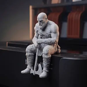 Unique Muscular Nordic Warrior Shelf-Sitting Statue, 3D-Printed Brooding Bearded Axe-Wielding Figure, Multifunctional Vintage Viking-Style Ornament. Suitable for Various Uses Such As Bookshelves, Desks, And Bedroom Shelves. an Ideal Gift Choice