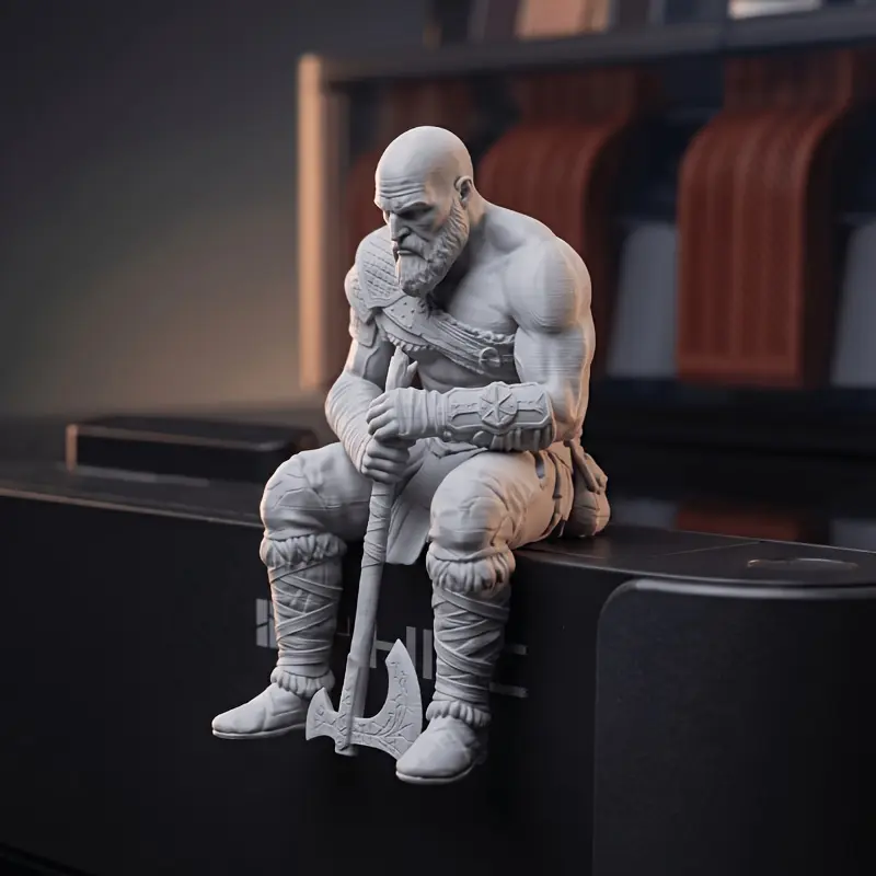 Unique Muscular Nordic Warrior Shelf-Sitting Statue, 3D-Printed Brooding Bearded Axe-Wielding Figure, Multifunctional Vintage Viking-Style Ornament. Suitable for Various Uses Such As Bookshelves, Desks, And Bedroom Shelves. an Ideal Gift Choice