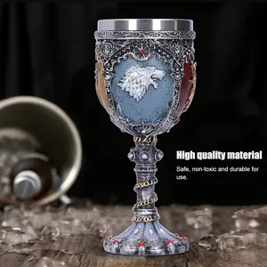 Stainless Steel Wolf Goblet, 7.1x2.8inch Gothic Cocktail Glasses Medieval Wine Chalice Dragon ＆ Deer Totem Cup Drinking Whiskey Cup Romantic Novelty Gothic Gift Party Idea Goblets Present