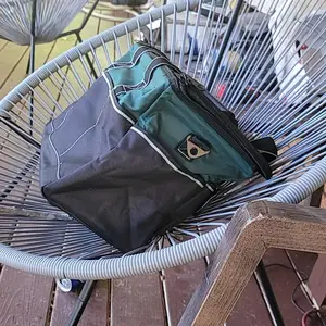 WINHUNT Tool Bag, 14-inch Wide Mouth Tool Storage Organiser, 600 Denier with 6 Interior 8 Exterior Pockets for Home DIY & Equipment Storage, Green and Black (14 inch)