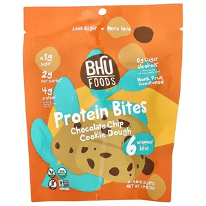 BHU Foods Protein Bites, Chocolate Chip Cookie Dough, 6 Bites, 0.88 oz (25 g) Each