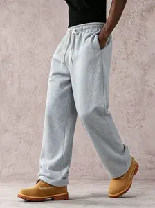 Men’s summer casual athletic long pants, loose straight knit sweatpants, simple and versatile