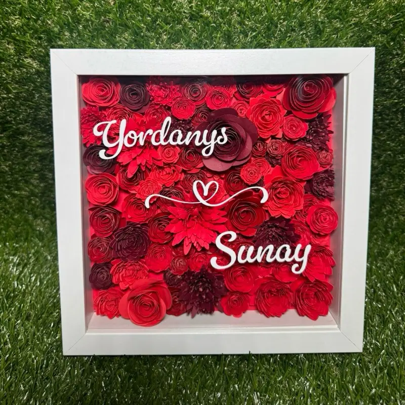 Shadow box Personalized 3D Garden Flower Frame Handmade Custom Floral Art for Yordanys & Sunay