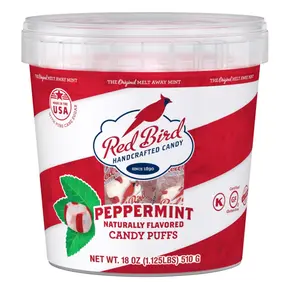 Red Bird Soft Peppermint Puffs, Christmas Candy Individually Wrapped, Perfect for Stocking Stuffers, 18 oz Tub