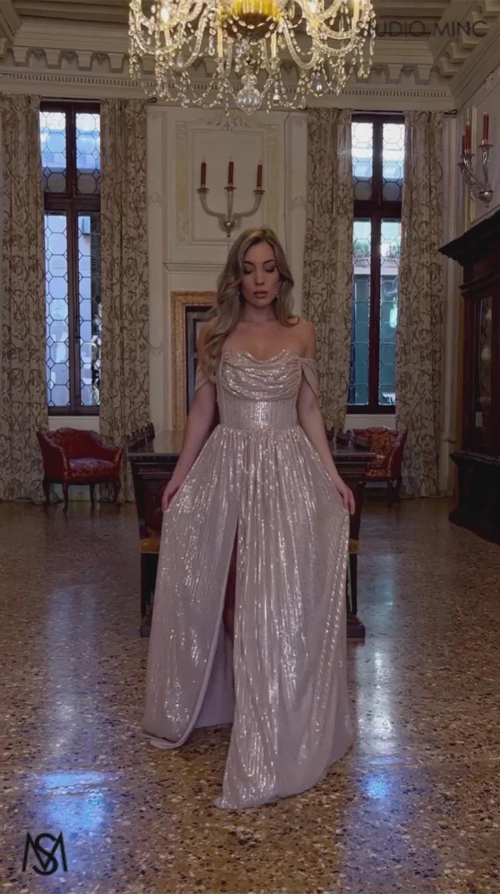 Sequin Slit Maxi Ball Gown | Strapless Prom Dress Women