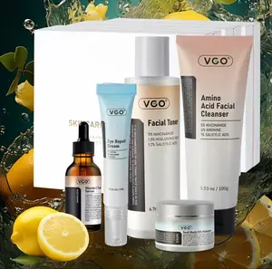 VGO 5-step skincare routine, including cleanser, toner, serum, eye cream and moisturizer, daily skincare set, comfortable and moisturizing