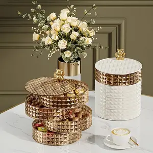 Snack Tray with Lid, Lucky Cat Rotating Fruit Bowl, Separated Food Storage Box, Food Storage Organizer, Perfect for Candy Nuts Dried Fruits, Party Home Decor