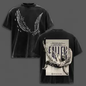 Icarus – Broken Wings Acid Wash Tee, Human Pride & Fall Graphic Tee, Bible Verse Oversized Faith Shirt Crewneck Menswear Top Apparel, Streetwear T-Shirt 2
