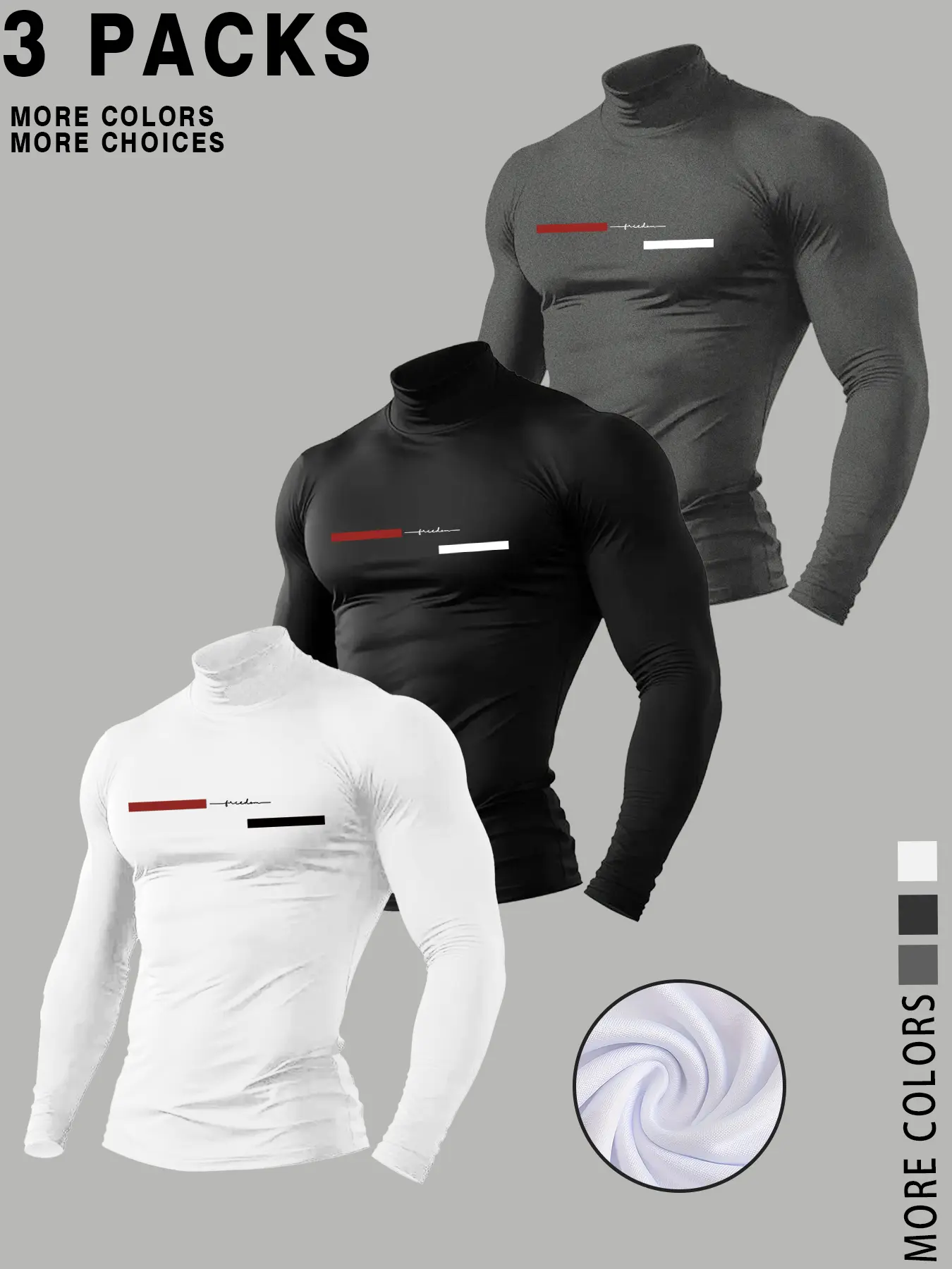 Men's Compression Turtleneck Shirt, Slim-Fit Long Sleeve, Moisture-Wicking Base Layer, Ombre Stripe Design for Gym/workout